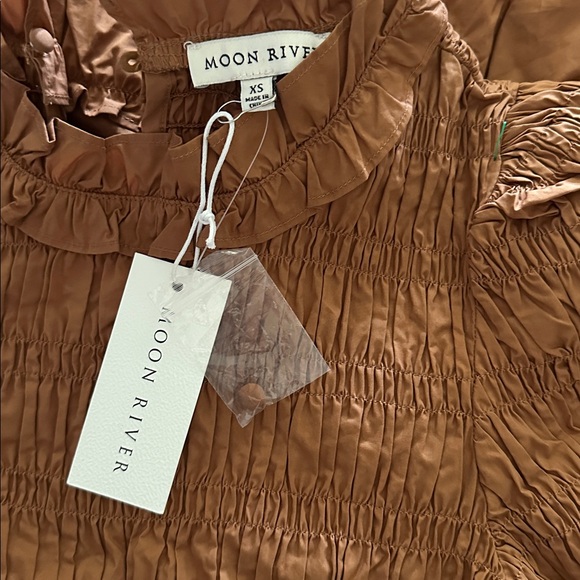 New! Moon River -Anthropologie Smocked Puff-Sleeves Women's Midi Dress - Picture 8 of 8